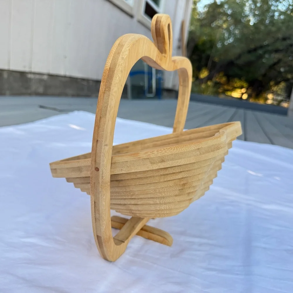 Williams Sonoma wood fruit basket tray apple collapsible basket